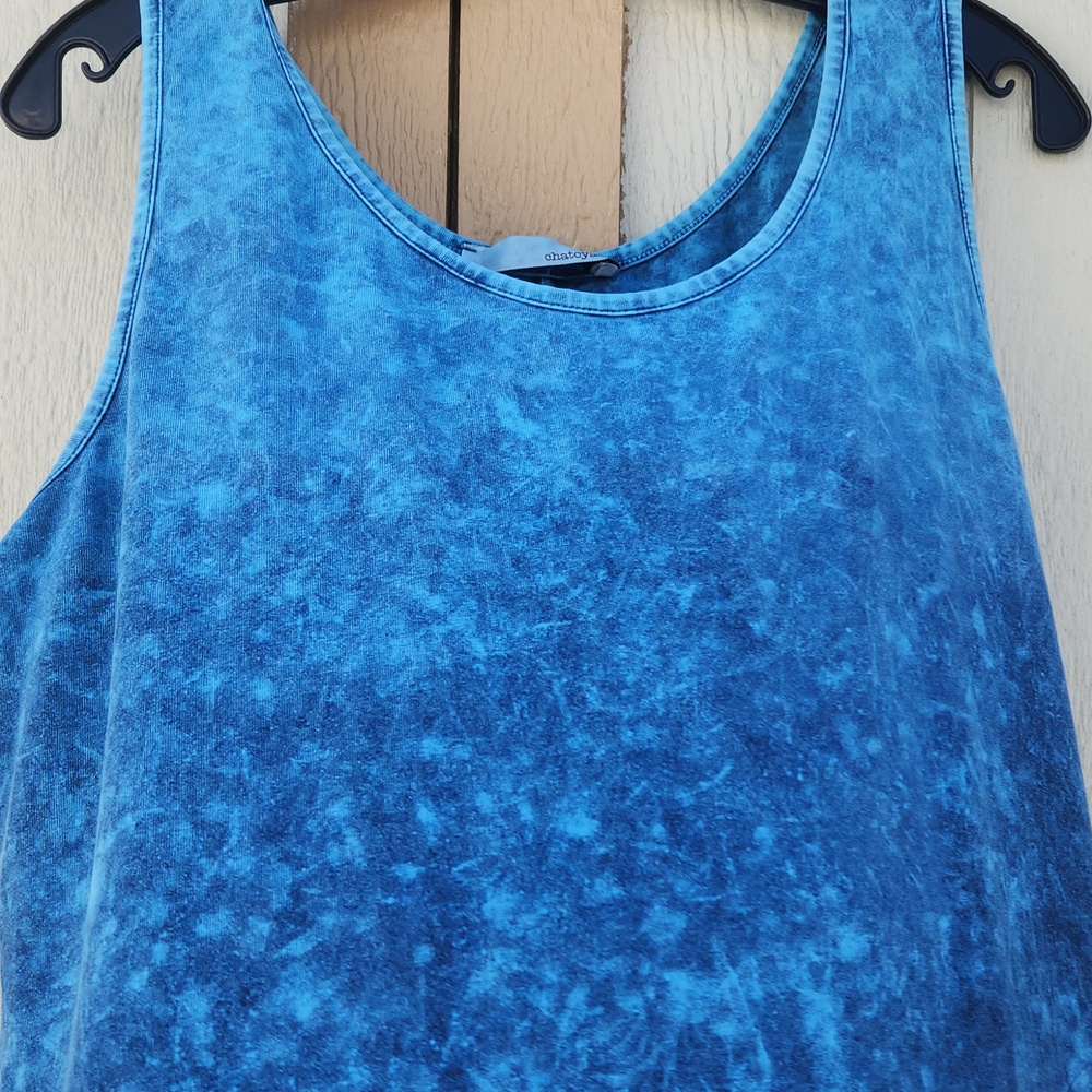 Chatoyant Earthy Soft Stretch Tank Dress Mineral Wash Cotton Large Blue Coastal - Picture 2 of 5